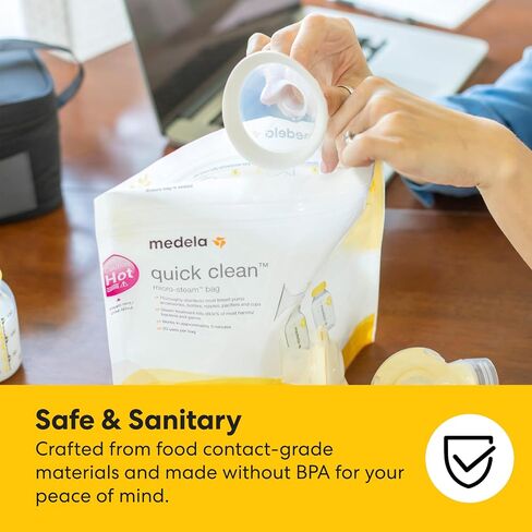 Medela Quick Clean Microwave Sterilizer Bags for Bottles and Breast Pump Parts, Reusable Up to 20 Times Per Bag, Food-Grade Material, Made Without BPA, Pack of 12 in Kuwait
