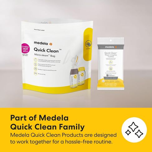 Medela Quick Clean Microwave Sterilizer Bags for Bottles and Breast Pump Parts, Reusable Up to 20 Times Per Bag, Food-Grade Material, Made Without BPA, Pack of 12 in Kuwait
