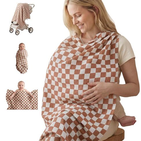 Blissful Diary Muslin Multi-Use Cloth - 4-in-1 Privacy Nursing Cover, Swaddle Blanket, Car Seat Cover, Burp Cloth, Portable Breastfeeding Essentials for Women, Baby Must Have (Roman Green) in Kuwait