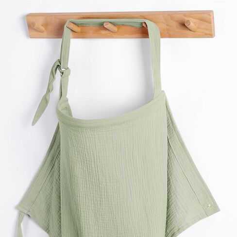 Blissful Diary Muslin Nursing Cover for Breastfeeding, Breathable Breastfeeding Cover up with Arch Neckline for Women, Nursing Apron (Roman Green) in Kuwait
