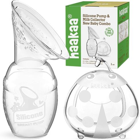 haakaa Manual Breast Pump for Breastfeeding 4oz/100ml and Ladybug Milk Collector 2.5oz/75ml Combo, Food-Grade Silicone in Kuwait