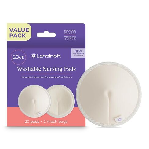 Lansinoh Washable Nursing Pads, Made with Organic Bamboo Viscose, Reusable Breast Pads for Breastfeeding with Wash Bag, Breastfeeding Essentials, 10 Count | Made with Organic Bamboo Viscose, Reusable Breast Pads for Breastfeeding, Includes Wash Bag, Breas in Kuwait