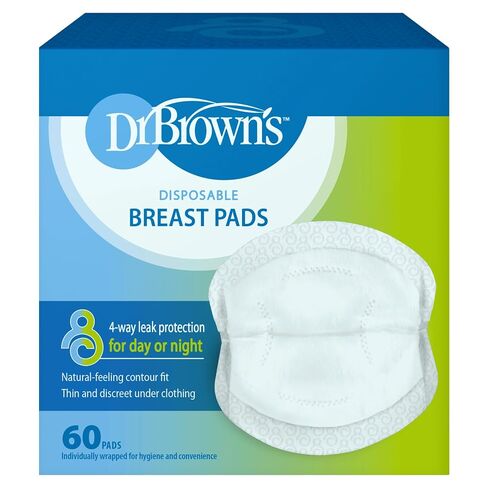 Dr. Brown's Disposable Breast Pads for Leakproof Protection, Absorbent and Discreet Nursing Pads with Adhesive Strips for Day or Night, 60 Count (Pack of 1) in Kuwait