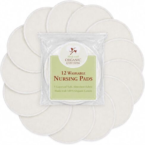 TL Care Nursing Pads Made with Organic Cotton - Soft, Breathable, Absorbent & Washable, Natural Color, 12 Count | Soft, Breathable & Washable Breast Pads – Super Absorbent, Stay Dry Breastfeeding Essential for Moms in Kuwait