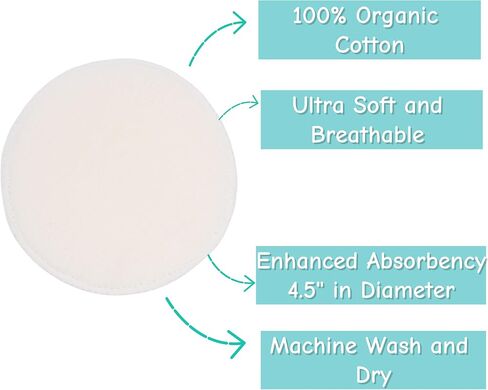 TL Care Nursing Pads Made with Organic Cotton - Soft, Breathable, Absorbent & Washable, Natural Color, 12 Count | Soft, Breathable & Washable Breast Pads – Super Absorbent, Stay Dry Breastfeeding Essential for Moms in Kuwait