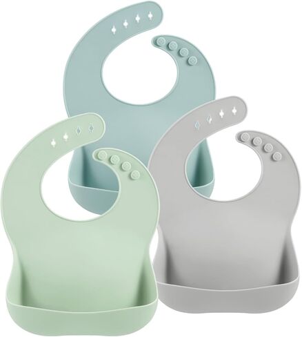 PandaEar Set of 3 Silicone Baby Bibs, Waterproof Soft Adjustable Bibs for Babies Toddlers 10-72 Months in Kuwait