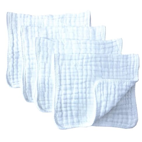 Synrroe Burp Cloths Large, Muslin Burp Cloths for Baby, Extra Absorbent and Soft, 6 Layers 20 by 10 Inches 100% Cotton (White Large 4 Pack) in Kuwait