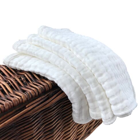 Synrroe Burp Cloths Large, Muslin Burp Cloths for Baby, Extra Absorbent and Soft, 6 Layers 20 by 10 Inches 100% Cotton (White Large 4 Pack) in Kuwait