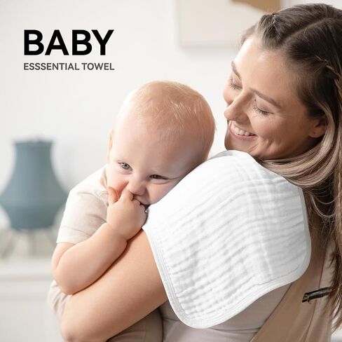 Synrroe Burp Cloths Large, Muslin Burp Cloths for Baby, Extra Absorbent and Soft, 6 Layers 20 by 10 Inches 100% Cotton (White Large 4 Pack) in Kuwait