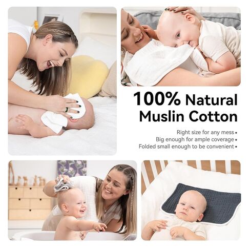 Synrroe Burp Cloths Large, Muslin Burp Cloths for Baby, Extra Absorbent and Soft, 6 Layers 20 by 10 Inches 100% Cotton (White Large 4 Pack) in Kuwait