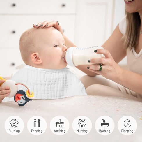 Synrroe Burp Cloths Large, Muslin Burp Cloths for Baby, Extra Absorbent and Soft, 6 Layers 20 by 10 Inches 100% Cotton (White Large 4 Pack) in Kuwait