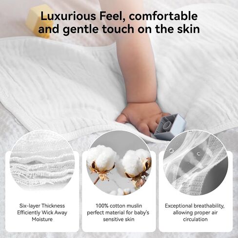 Synrroe Burp Cloths Large, Muslin Burp Cloths for Baby, Extra Absorbent and Soft, 6 Layers 20 by 10 Inches 100% Cotton (White Large 4 Pack) in Kuwait