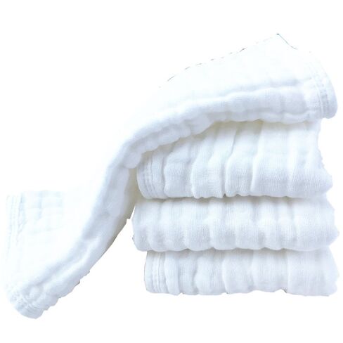 Synrroe Burp Cloths Large, Muslin Burp Cloths for Baby, Extra Absorbent and Soft, 6 Layers 20 by 10 Inches 100% Cotton (White Large 4 Pack) in Kuwait
