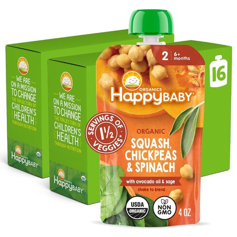 Happy Baby Organics Savory Blends Stage 3 Baby Food Puree, Meats & Veggies 3 Flavor Variety Pack (Pack of 8), Amazon Exclusive in Kuwait