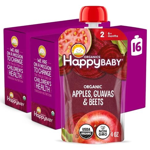 Happy Baby Organics Stage 2 Baby Food Pouches, Gluten Free, Vegan & Healthy Snack, Clearly Crafted Fruit & Veggie Puree, Fruit & Veggie Variety Pack, 4 Ounces (Pack of 16), Amazon Exclusive in Kuwait