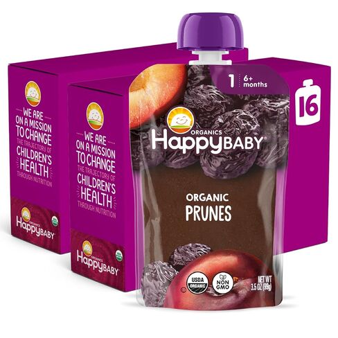 Happy Baby Organics Clearly Crafted Stage 1 Baby Food Pouches, Prunes, 3.5 Ounce Pouch (Pack of 16) in Kuwait