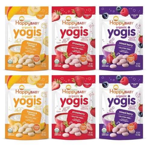 Happy Baby Organics Yogis Freeze-Dried Yogurt & Fruit Snacks, Variety Pack, 1 Ounce (Pack of 6) in Kuwait