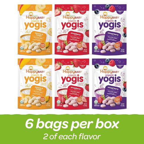 Happy Baby Organics Yogis Freeze-Dried Yogurt & Fruit Snacks, Variety Pack, 1 Ounce (Pack of 6) in Kuwait