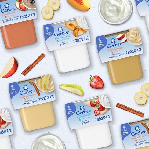 Gerber Stage 2 Apple Strawberry Blueberry with Oatmeal, 4 Oz, 16 Pack | Stage 2 baby cereal with mixed grain; apple strawberry blueberry with oatmeal; 8 x 4 oz tubs in Kuwait