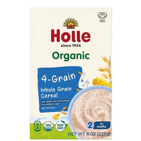 Holle Organic Whole Grain Baby Cereal, Four Grain Blend, 8 oz Boxes, Pack of 6, for Babies 6 Months and Up, with Oat, Spelt, Corn and Wheat, 0 g Added Sugar | Six 8 oz boxes of organic 4-grain cereal for babies 6+ months with oat, spelt, corn and wheat. 0 in Kuwait