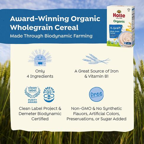 Holle Organic Whole Grain Baby Cereal, Four Grain Blend, 8 oz Boxes, Pack of 6, for Babies 6 Months and Up, with Oat, Spelt, Corn and Wheat, 0 g Added Sugar | Six 8 oz boxes of organic 4-grain cereal for babies 6+ months with oat, spelt, corn and wheat. 0 in Kuwait