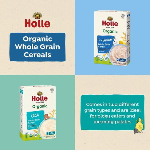 Holle Organic Whole Grain Baby Cereal, Four Grain Blend, 8 oz Boxes, Pack of 6, for Babies 6 Months and Up, with Oat, Spelt, Corn and Wheat, 0 g Added Sugar | Six 8 oz boxes of organic 4-grain cereal for babies 6+ months with oat, spelt, corn and wheat. 0 in Kuwait