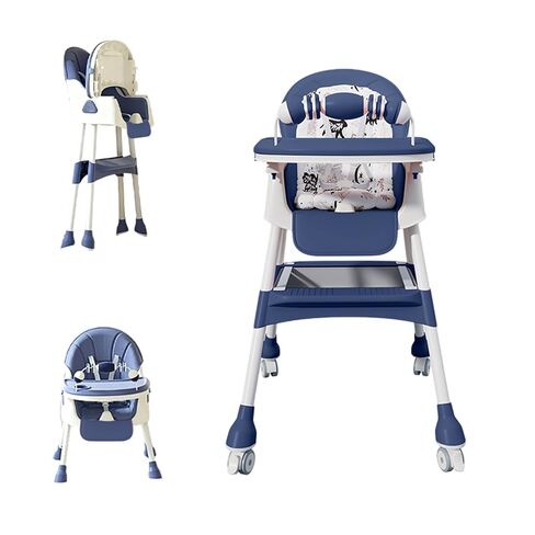 Foldable 4-in-1 Baby High Chair for Babies & Toddlers, High Chair with Detachable PU Cushion, Removable Tray, Adjustable Height, Locking Wheels,Blue in Kuwait