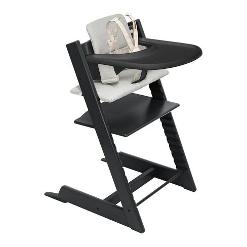 Stokke Tripp Trapp High Chair 2 (Natural), Cushion 2 (Nordic Grey) + Stokke Tray (White) - Includes Chair + Baby Set with Removable Harness for Children 6-36 Months | Includes Chair, Baby Set, Removable Harness, Tray, Cushion, for Ages 6-36 Months, Solid  in Kuwait