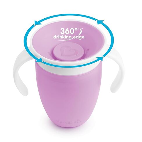 Munchkin Miracle 360 Sippy Cup for 6 Month Old, Spill Proof Baby and Toddler Cups with Transition Handles, 7 Ounce, 2 Pack, Pink/Purple in Kuwait