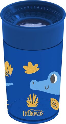 Dr. Brown's Milestones Cheers 360 Spoutless Transition Cup, Travel Friendly and Leak-Free Sippy, Blue/Green Animals, 10 oz/300 mL, BPA-Free, 9m+, 2-Pack in Kuwait