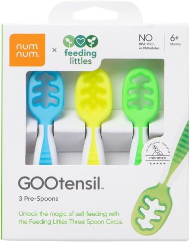 NumNum Baby Spoons Set, Feeding Littles x Silicone Pre-Spoon GOOtensils for Baby Led Weaning, Self-Feeding & Teething, First Stage Toddler Utensils for Ages 6+ Months, 3-Pack, BPA-Free (Neutrals) in Saudi Arabia