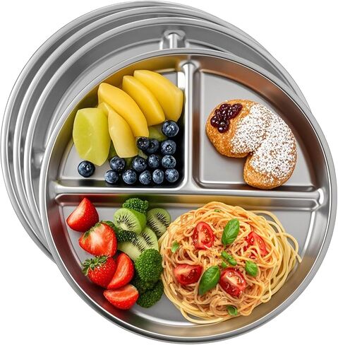 4pcs 304 Stainless Steel Kids Plates，9"Non-Toxic Circular Portion Control Plate，Suitable For Children To Use,Portion Plates For Weight Loss Adults，Reusable, Non-Toxic, Anti Drop, And Dishwasher Safe in Kuwait