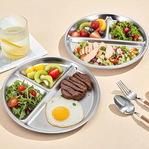 4pcs 304 Stainless Steel Kids Plates，9"Non-Toxic Circular Portion Control Plate，Suitable For Children To Use,Portion Plates For Weight Loss Adults，Reusable, Non-Toxic, Anti Drop, And Dishwasher Safe in Kuwait