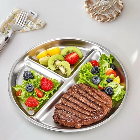 4pcs 304 Stainless Steel Kids Plates，9"Non-Toxic Circular Portion Control Plate，Suitable For Children To Use,Portion Plates For Weight Loss Adults，Reusable, Non-Toxic, Anti Drop, And Dishwasher Safe in Kuwait