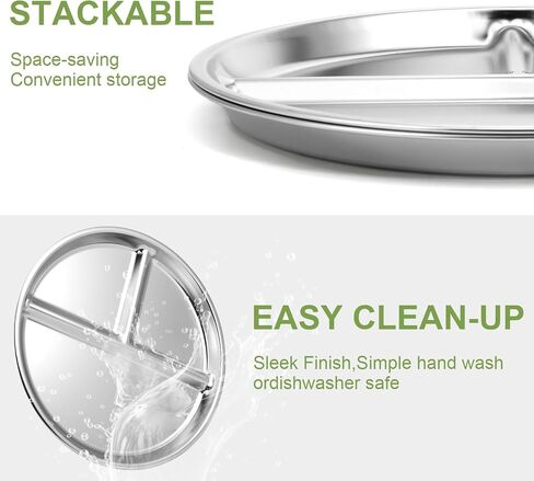4pcs 304 Stainless Steel Kids Plates，9"Non-Toxic Circular Portion Control Plate，Suitable For Children To Use,Portion Plates For Weight Loss Adults，Reusable, Non-Toxic, Anti Drop, And Dishwasher Safe in Kuwait