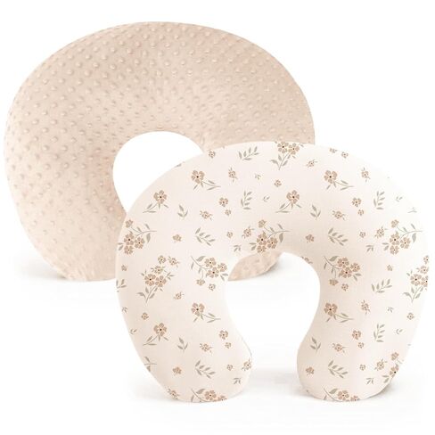 Konssy 2 Pack Nursing Pillow Covers, Soft Covers for Breastfeeding Pillows | Covers Only, Cloud-Like Soft Plush Fabric, Cozy Comfort for Baby Boy Girl, Hidden Zipper, Machine Washable (Brown&Blossom) in Saudi Arabia