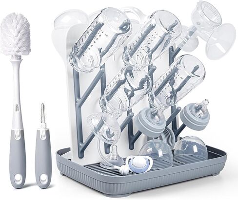 Termichy Baby Bottle Drying Rack：Large Vertical Space Saver for Countertop | With 15 Hooks - Quick-Dry Holder for Nipples, Teethers & Breast Pump Parts -Newborn Essentials Must-Haves Grey in Kuwait