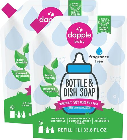 Dapple Baby Fragrance-Free Baby Bottle & Dish Soap Refill - (2 Pack) 30 fl oz - Plant-Powered Cleaner for Bottles, Pump Parts, and Sippy Cups - Removes Milk Film & Odors in Kuwait