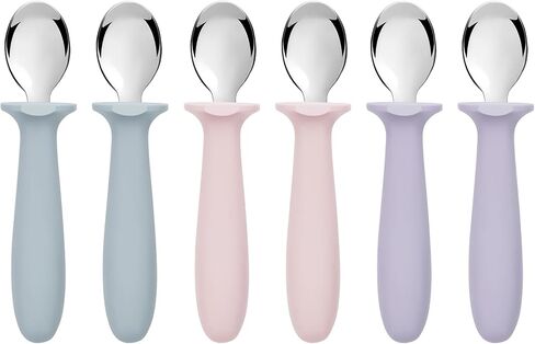 6 PCS Toddler Forks Set - Baby Forks with Silicone Handle Children Food Grade 18/8 Stainless Steel Toddler Utensils Set for Self Feeding Kids Silverware Set Safe Anti-Choke Design Dishwasher Safe in Kuwait