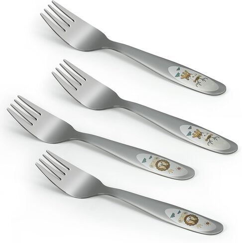 4 Piece Stainless Steel Toddler Forks | Smooth Rounded Edges, Self-Feeding Kid Forks Set, For Kids 1+ Year Old, Dishwasher Safe in Kuwait