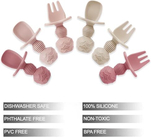 PandaEar 6 Pack Silicone Baby Spoons and Fork Feeding Set- Anti-Choke First Self Feeding Utensils for Baby Led Weaning Ages 3 Months -Pink in Kuwait