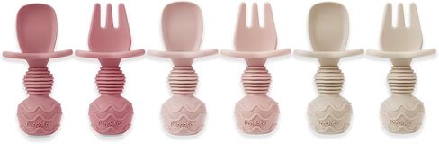 PandaEar 6 Pack Silicone Baby Spoons and Fork Feeding Set- Anti-Choke First Self Feeding Utensils for Baby Led Weaning Ages 3 Months -Pink in Kuwait