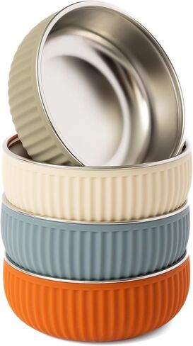 Monkey Proof™ Non-Toxic Stainless Steel Child Bowl 5" with Non-Slip Grooved Silicone Shell, (Set of 4 bowls) Unbreakable, Mess Free Feeding for Babies, Toddlers, Kids, BPA free (Arizona Grooved) in Kuwait