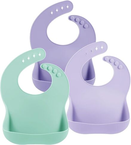 PandaEar 3 Pack Silicone Bibs for Boys Girls for Babies & Toddlers, Waterproof Feeding Bib with Large Food Catcher, BPA Free in Kuwait