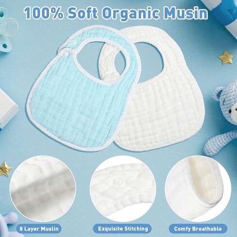 Yahenda 24 Pcs Muslin Baby Bibs Bandana Drool Bibs for Unisex Boys Girls Soft Cotton Drooling 8 Absorbent Layer,adjustable in Kuwait