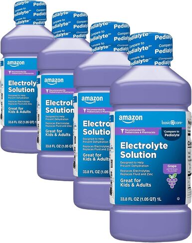 Amazon Basic Care Pediatric Electrolyte Solution, Grape Flavor, Helps Prevent Dehydration, Replaces Electrolytes, Fluid and Zinc, for Kids and Adults, 33.8 fl oz (Pack of 1) in Kuwait