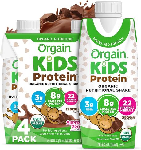 Orgain Organic Kids Dairy 8g Protein Shake, Chocolate, 8.25 oz, 4pk in Kuwait