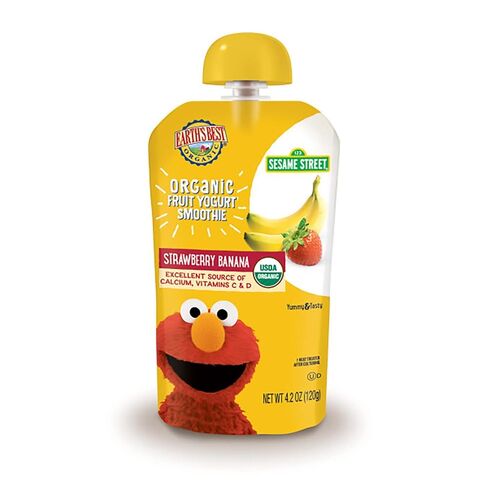 Earth's Best Organic Kids Snacks, Sesame Street Toddler Snacks, Organic Fruit Yogurt Smoothie for Toddlers 2 Years and Older, Strawberry Banana, 4.2 oz Resealable Pouch (Pack of 5) in Kuwait