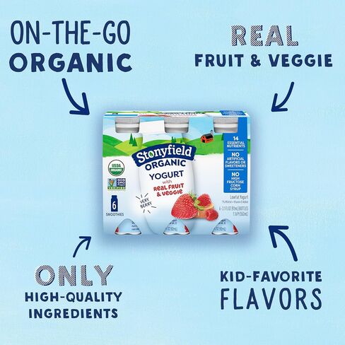 Stonyfield Organic Lowfat Yogurt Smoothies, Very Berry, 3.1 oz.,- #1 Organic Kids Yogurt, Real Fruit & Wholesome Ingredients, 6 count (Pack of 1) in Kuwait