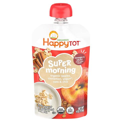 Happy Tot Organics Stage 4 Baby Food Pouches, Gluten Free, Super Morning Fruit & Oat Blend, Bananas, Blueberries, Yogurt, Oats & Chia, 4 Oz (Pack of 8) in Kuwait